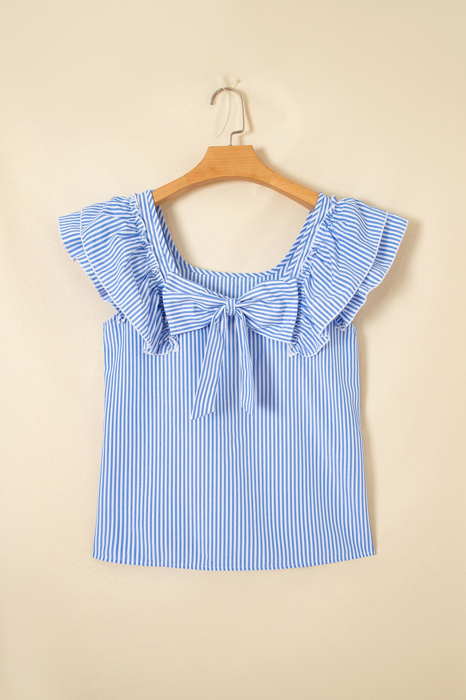 Blue Stripe Bow Back Ruffle Top
