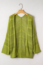 Pear Green Pointelle Open-Front Cardigan