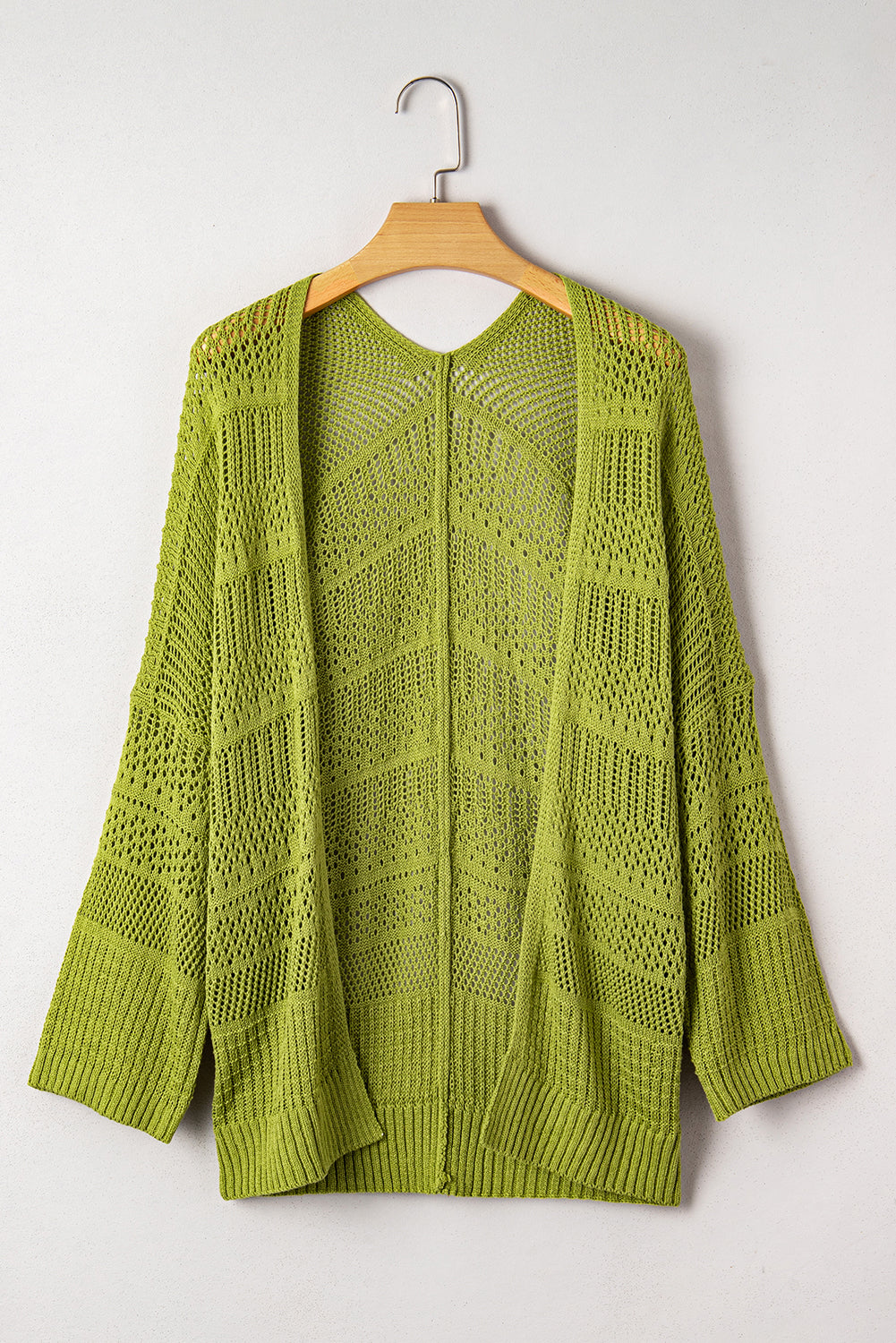 Pear Green Pointelle Open-Front Cardigan