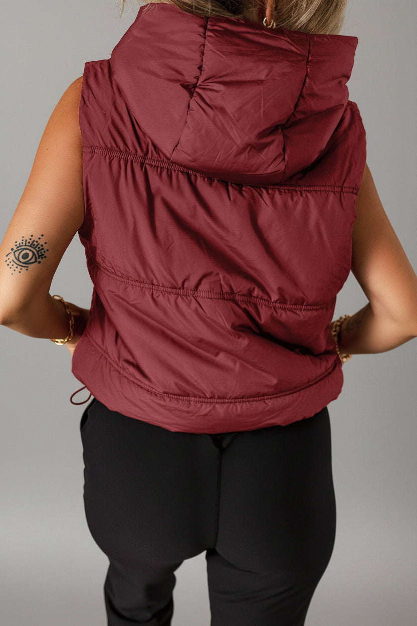 Burgundy Hooded Puffer Vest
