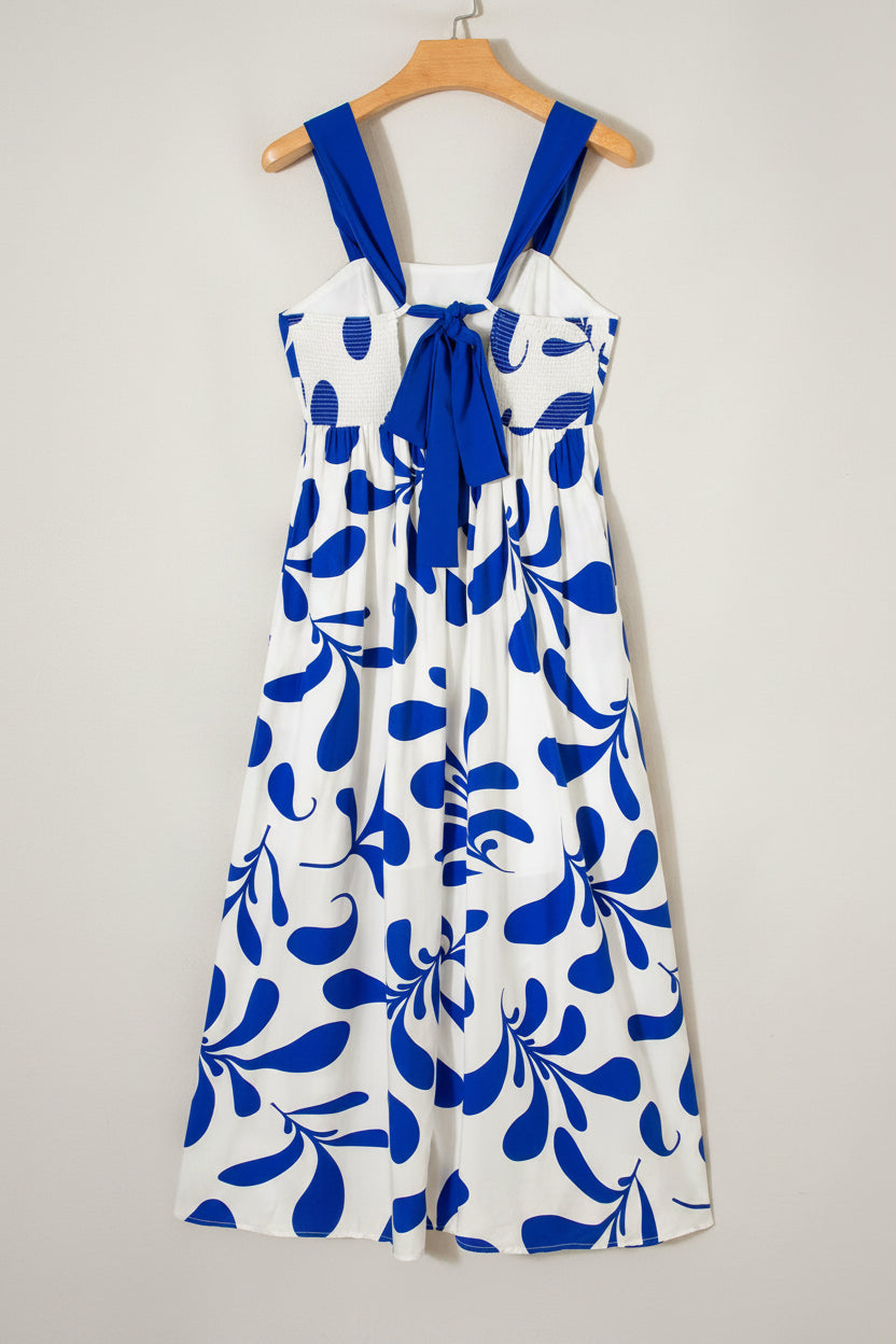 Blue and White Botanical Print Maxi Dress