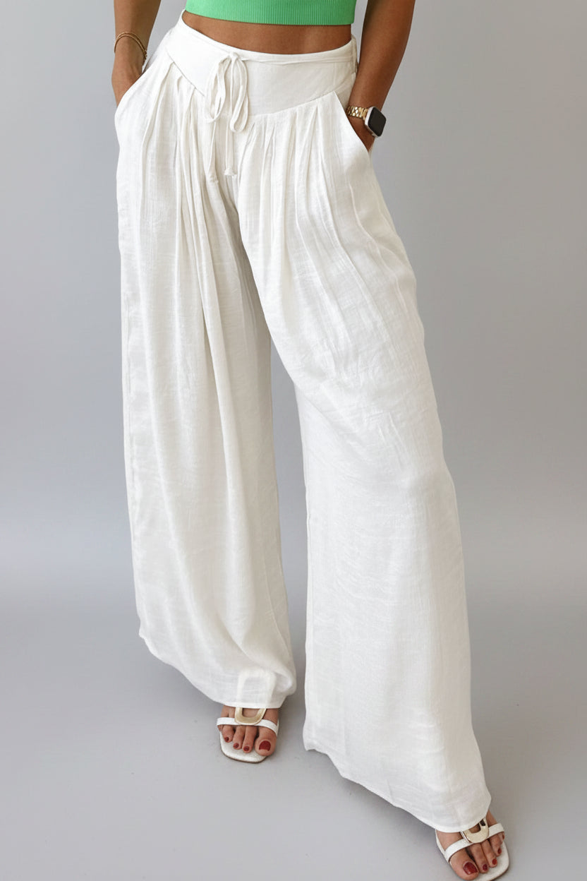 White Pleated Palazzo Pants