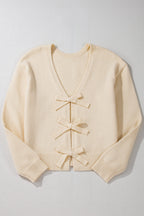 Cream Bow Front V-Neck Cardigan