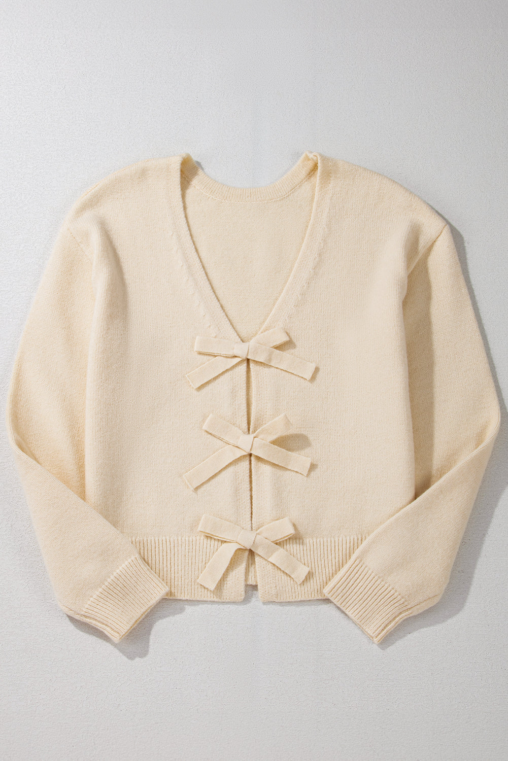 Cream Bow Front V-Neck Cardigan
