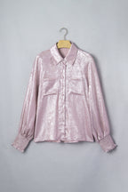 Blush Shimmer Smocked Cuff Shirt