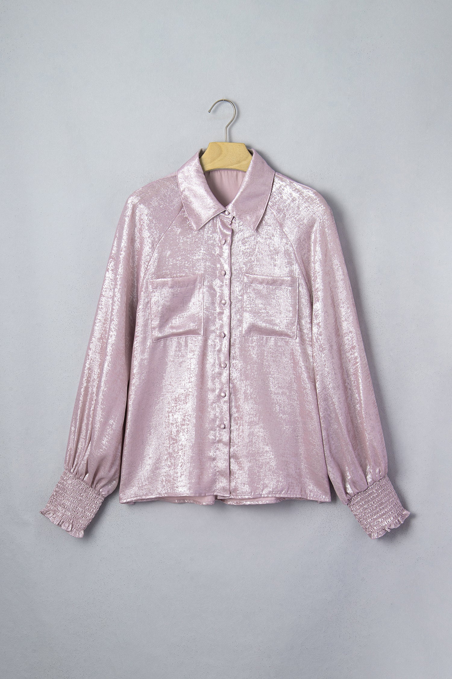 Blush Shimmer Smocked Cuff Shirt