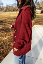 Cranberry Shawl Collar Button Front Cardigan