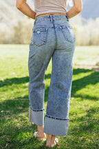 Light Wash Cuffed Wide Leg Jeans