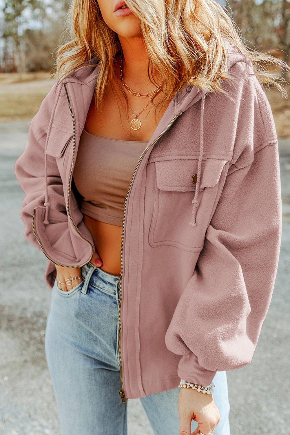 Blush Fleece Zip-Up Hooded Jacket