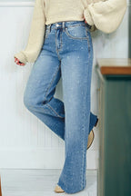Light Wash Distressed Wide-Leg Jeans