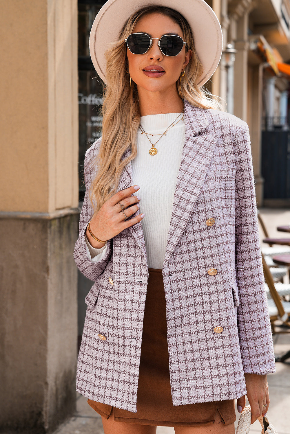 Mauve Checked Tweed Blazer