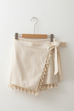 Vanilla Tassel-Trim Wrap Skort
