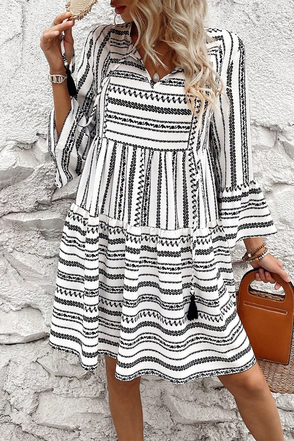 Black and White Geometric Print Mini Dress