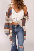 Terracotta Stripe Open-Front Cardigan