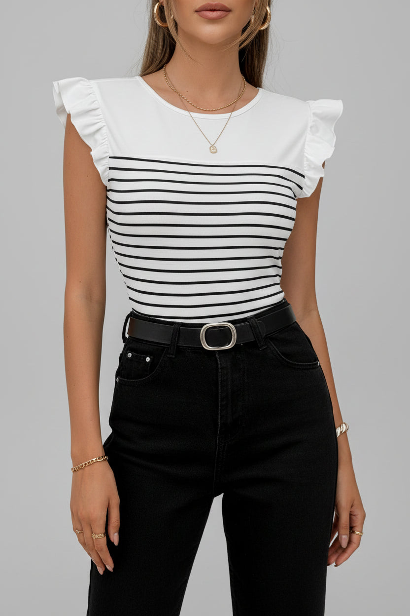 Black and White Stripe Bow Back Top