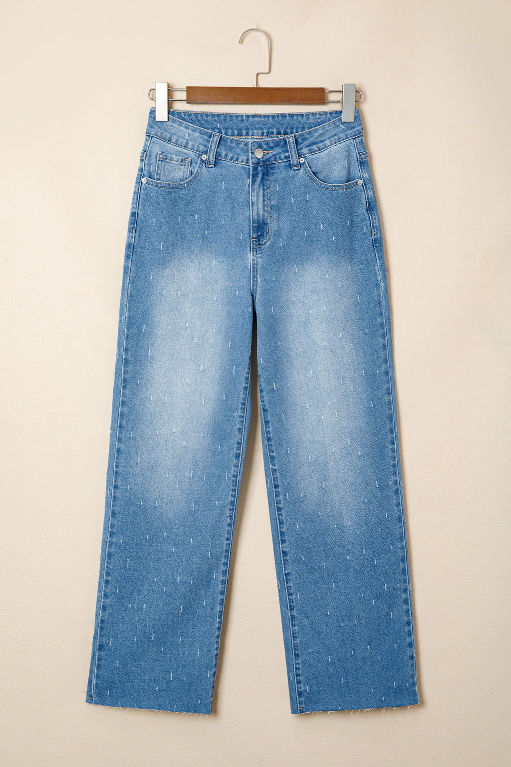 Light Wash Distressed Wide-Leg Jeans