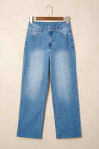 Light Wash Distressed Wide-Leg Jeans