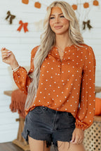 Rust Polka Dot Satin-Finish Blouse