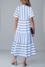 Blue and White Stripe Midi Dress