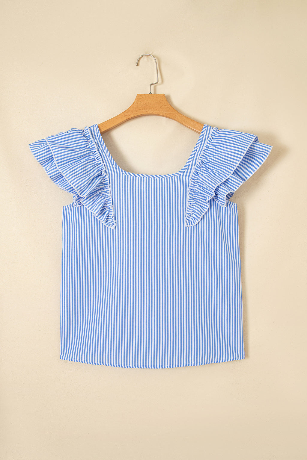 Blue Stripe Bow Back Ruffle Top
