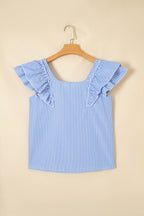 Blue Stripe Bow Back Ruffle Top