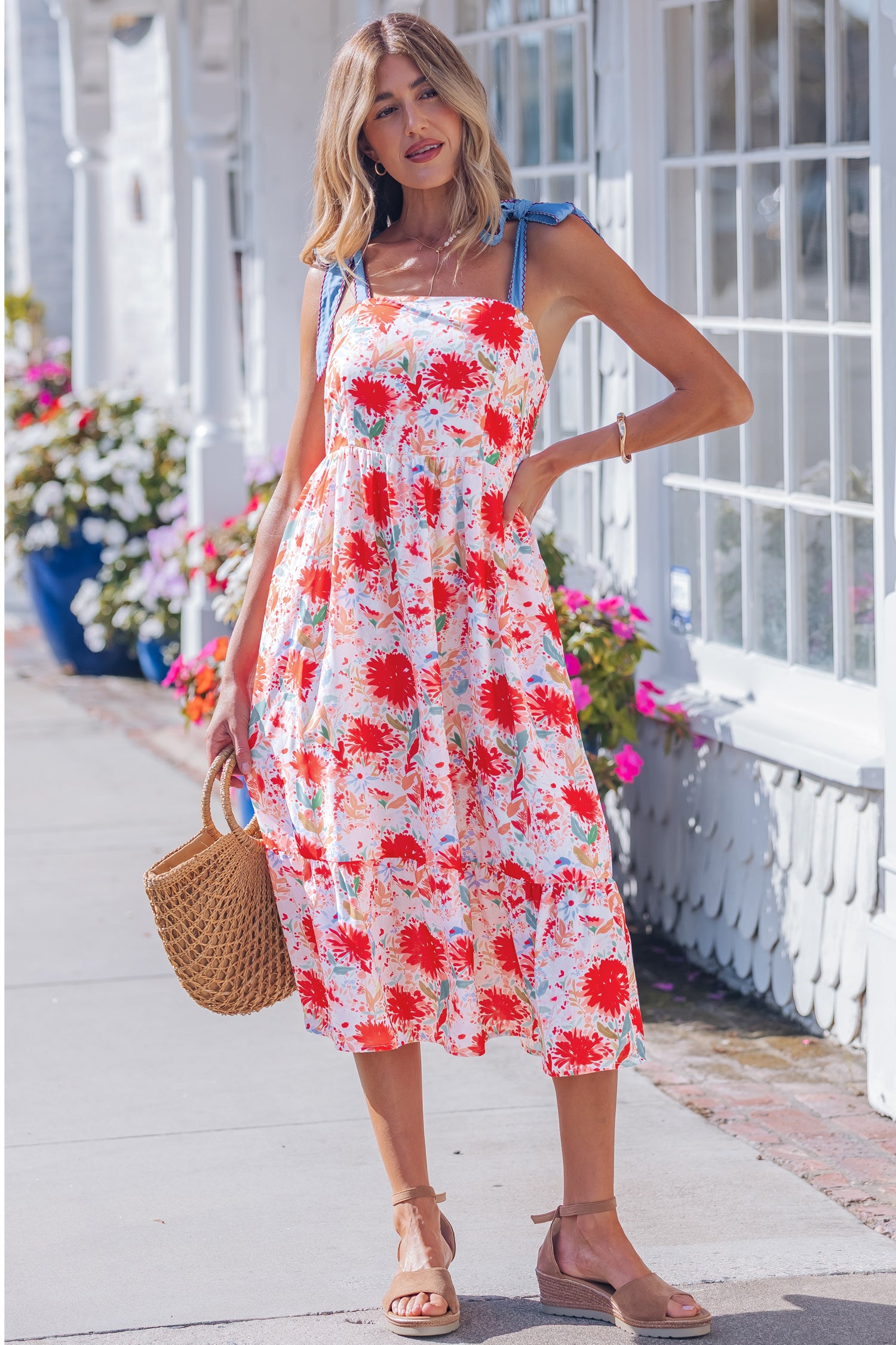 Wildflower Tie Strap Midi Dress