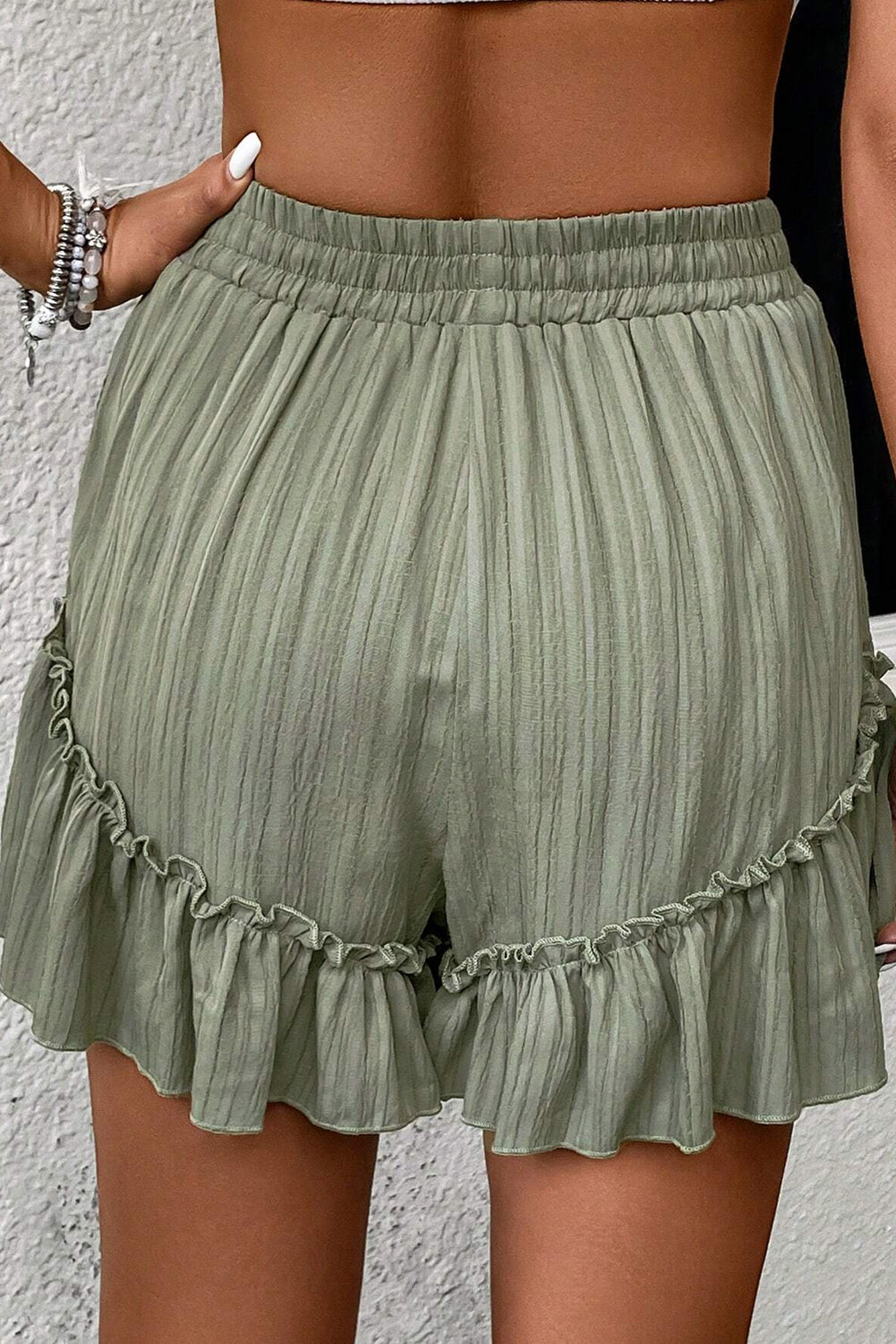 Sage Ruffle-Hem Tie-Waist Shorts