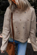 Oatmeal Embroidered Dot Knit Sweater