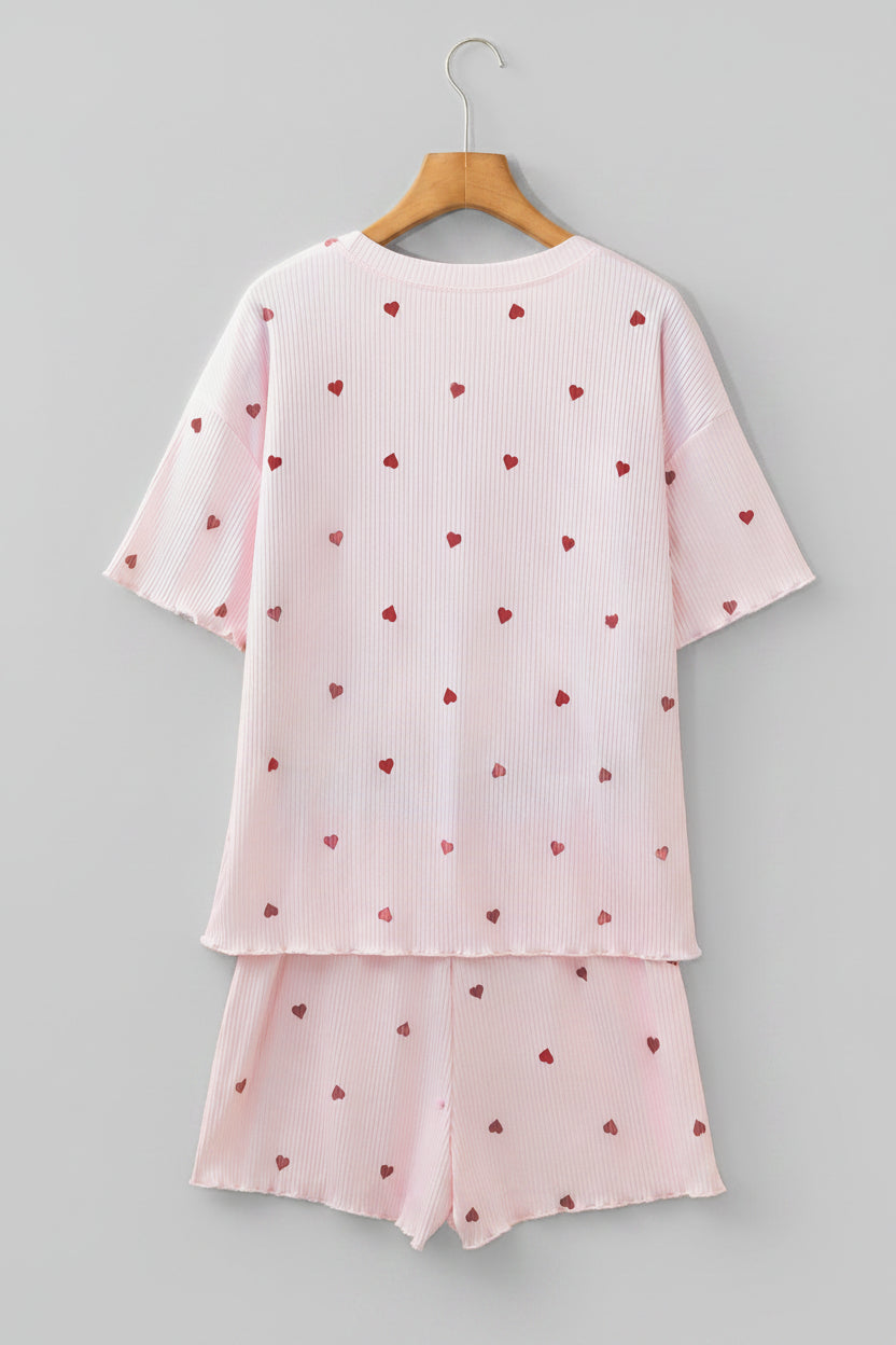 Blush Heart Print Ribbed Lounge Set