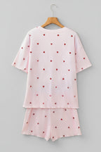 Blush Heart Print Ribbed Lounge Set