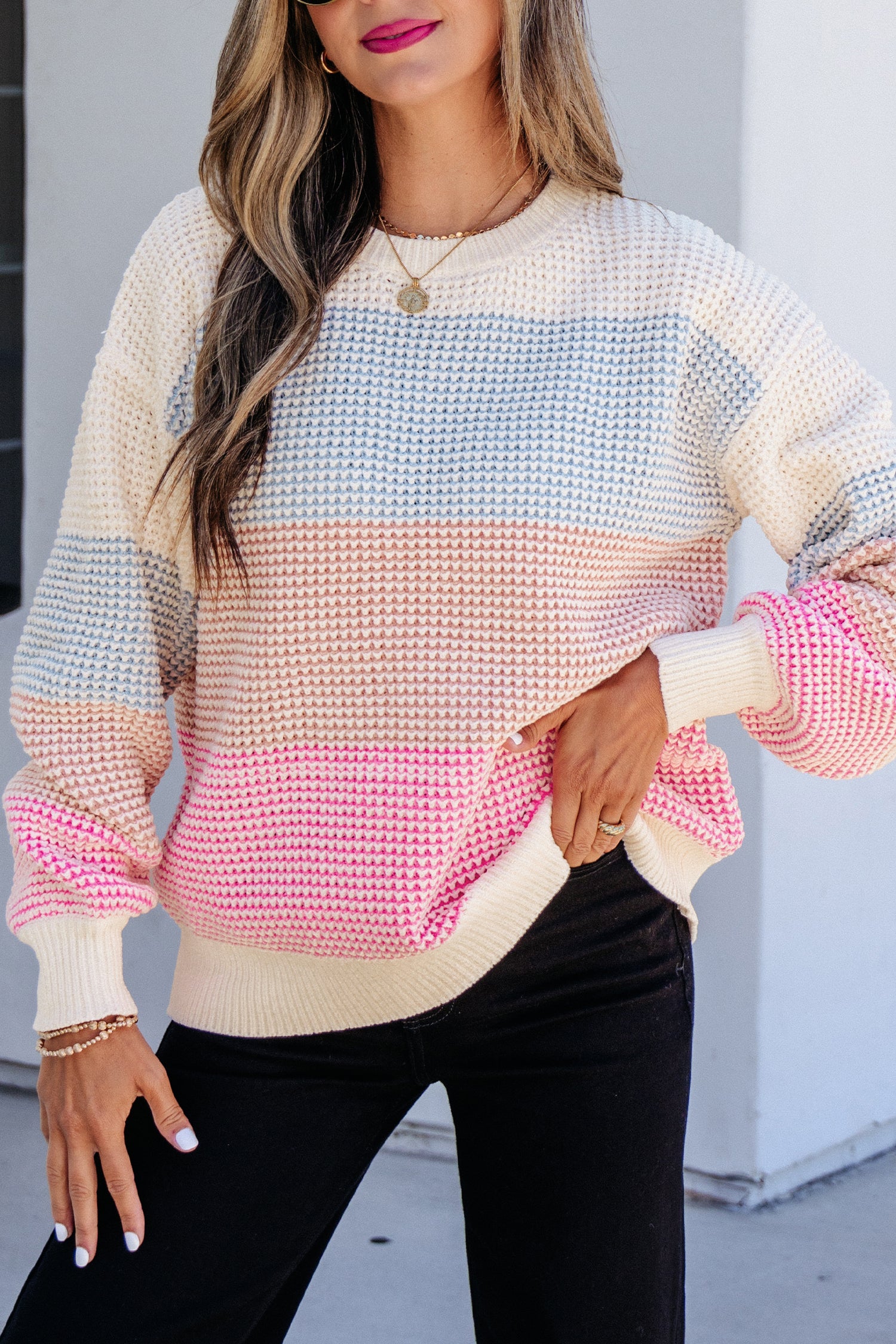 Sorbet Colourblock Waffle Knit Sweater