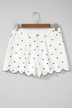 White Polka Dot Scallop-Hem Shorts
