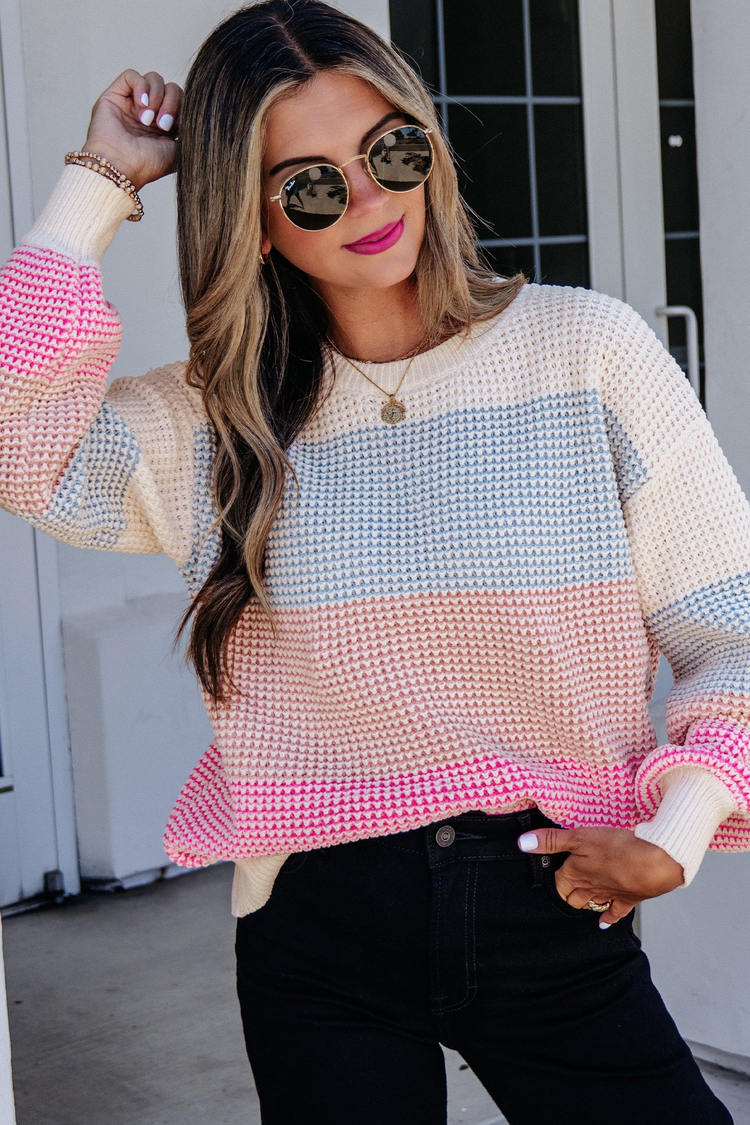 Sorbet Colourblock Waffle Knit Sweater