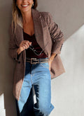 Mocha Houndstooth Double-Breasted Blazer