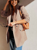 Mocha Houndstooth Double-Breasted Blazer