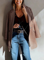 Mocha Houndstooth Double-Breasted Blazer