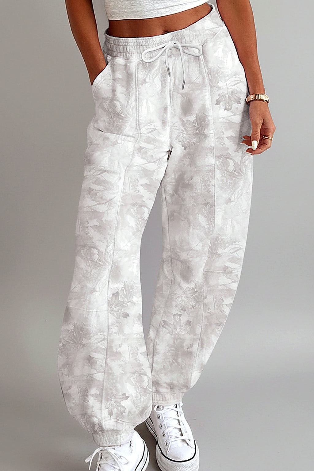 Grey Botanical Print Joggers