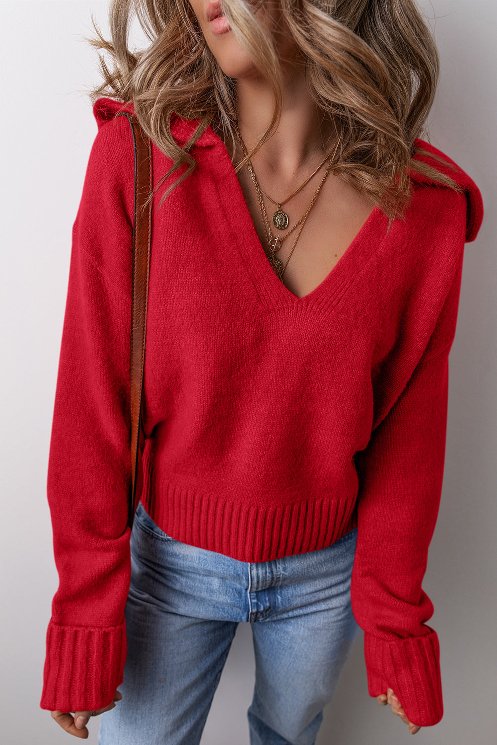 V-Neck Collared Knit Sweater