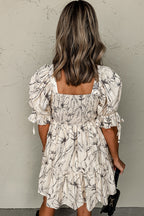 Cream Botanical Line Print Mini Dress