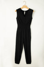 Black Shirred-Waist Sleeveless Jumpsuit