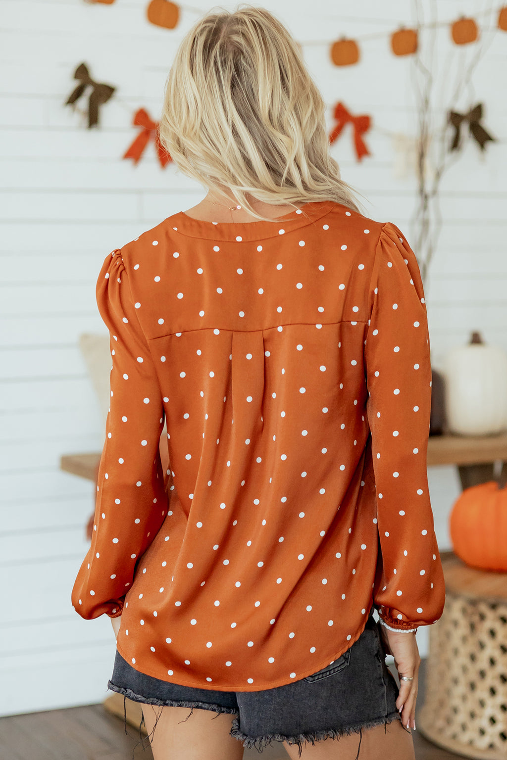 Rust Polka Dot Satin-Finish Blouse