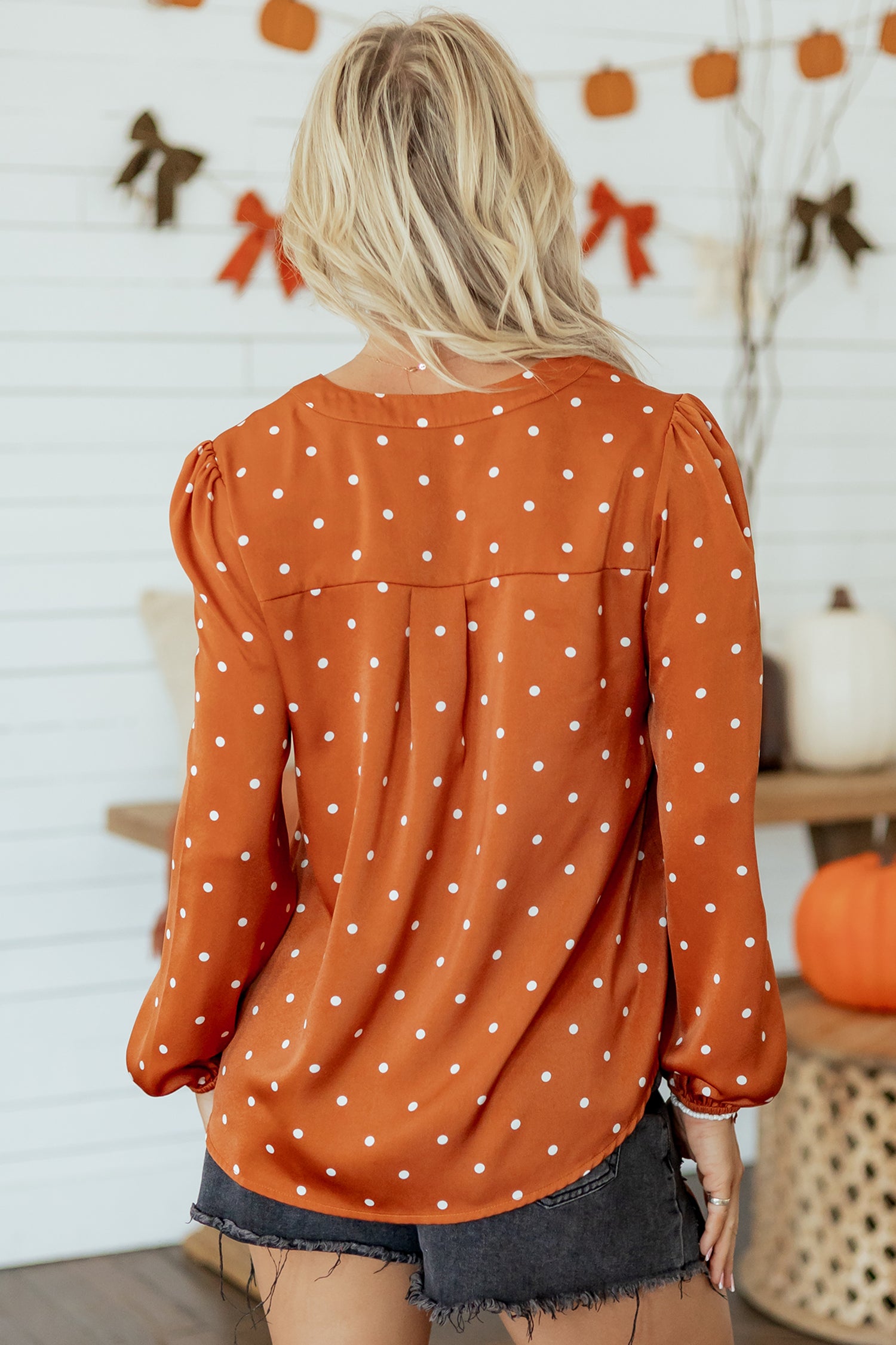 Rust Polka Dot Satin-Finish Blouse