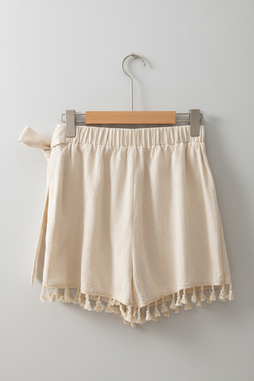 Vanilla Tassel-Trim Wrap Skort