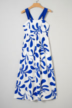 Blue and White Botanical Print Maxi Dress