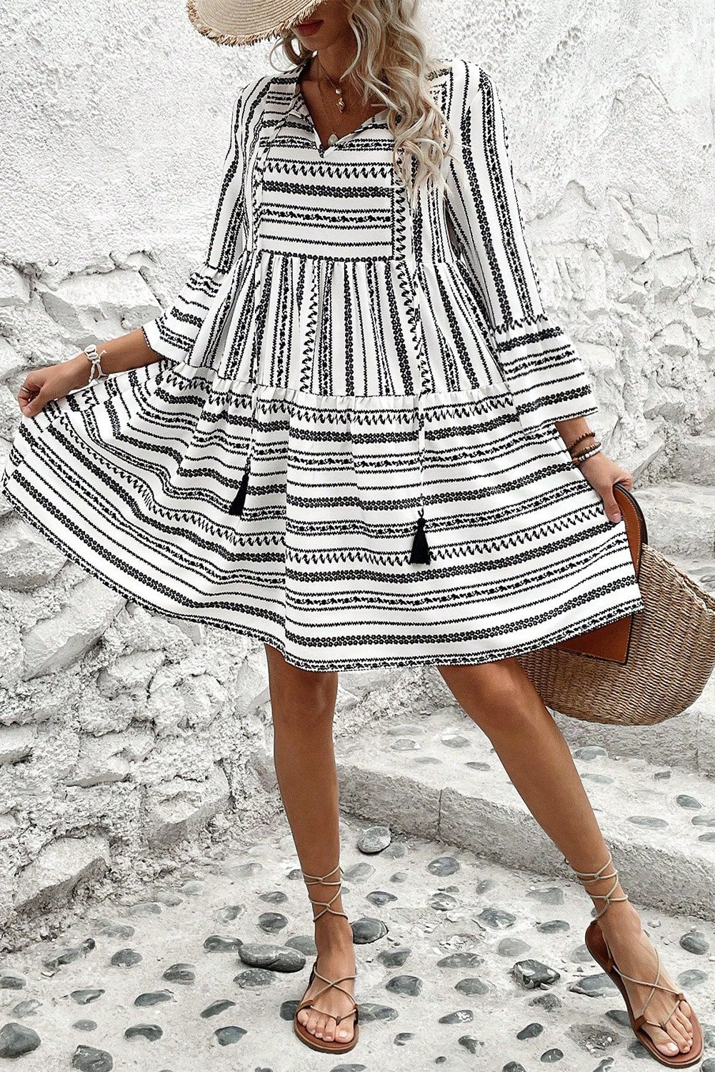 Black and White Geometric Print Mini Dress