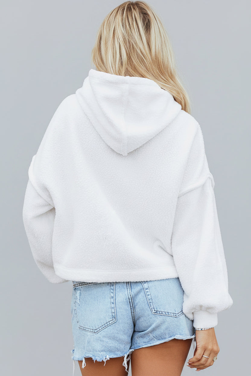 White Cropped Sherpa Hoodie