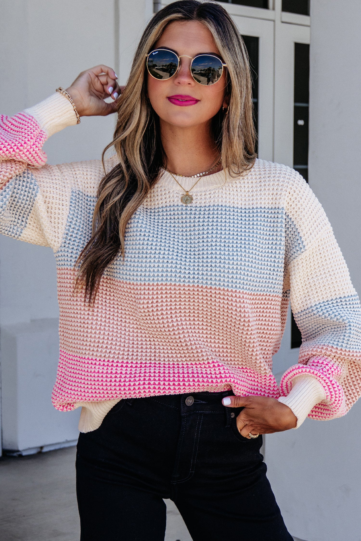 Sorbet Colourblock Waffle Knit Sweater