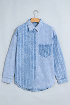 Light Wash Contrast Stripe Denim Shirt
