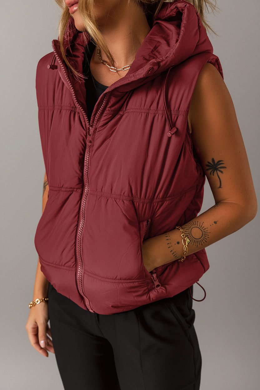Burgundy Hooded Puffer Vest