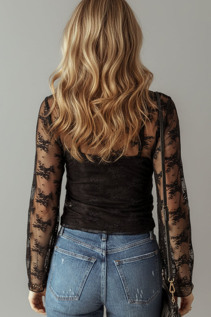 Floral Embroidered Mesh Top